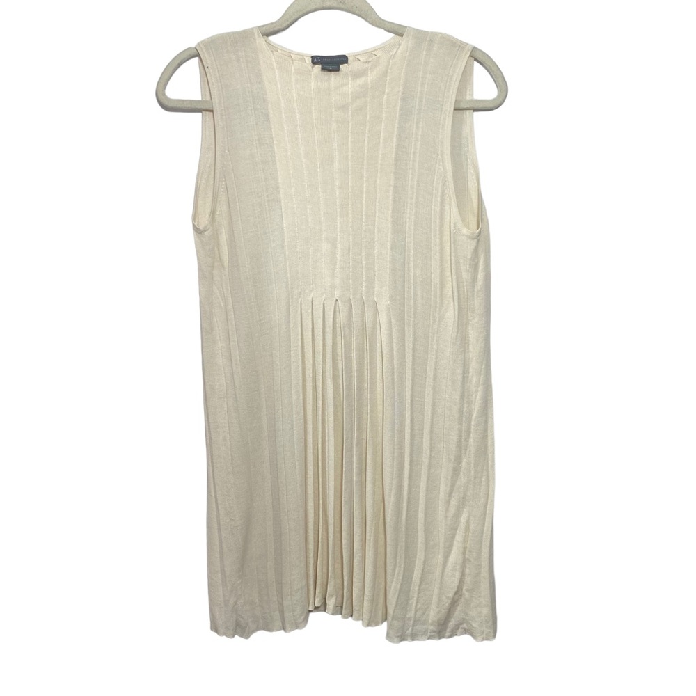 Armani Exchange Womens Sz M Cream Dress Sleeveless Short Pleated Silk Blend